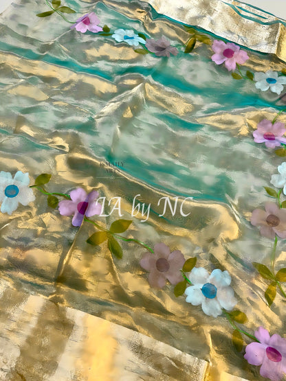 Turquoise Banarasi Pure Tissue Silk Saree