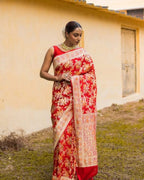 Crimson Banarasi Pure Khaddi Georgette Saree