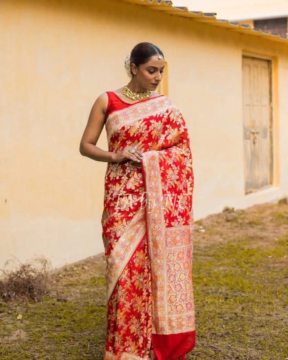 Crimson Banarasi Pure Khaddi Georgette Saree