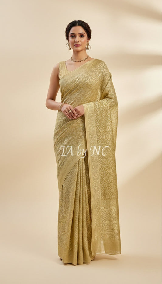Beige Banarasi Pure Khaddi Georgette Saree