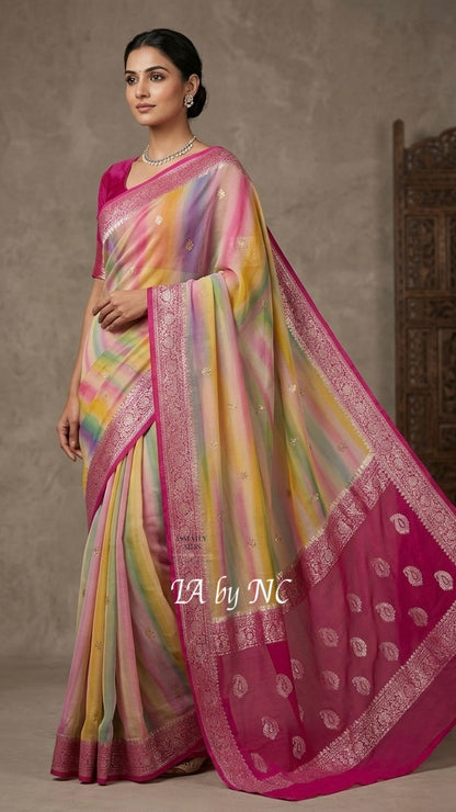 Rani Banarasi Pure Khaddi Georgette Kadwa Saree