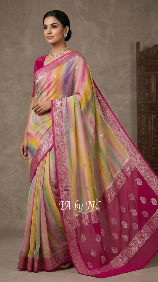 Rani Banarasi Pure Khaddi Georgette Kadwa Saree