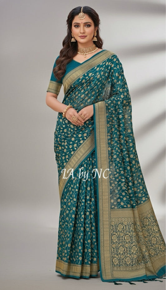 Turquoise Banarasi Pure Khaddi Georgette Saree