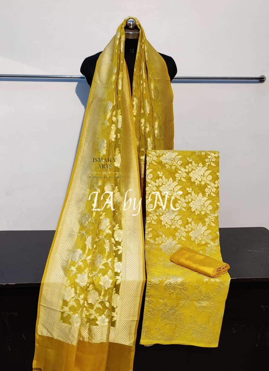 Goldenrod Banarasi Pure Khaddi Georgette Suit Dupatta