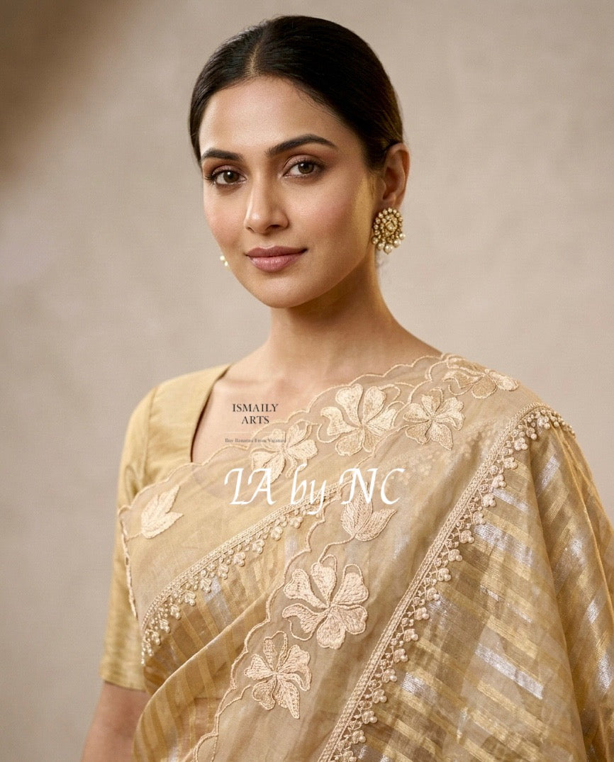 Tan Banarasi Pure Tissue Silk Designer Saree