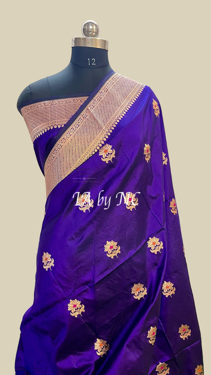 Grape Banarasi Pure Katan Silk Kadwa Meenakari Saree