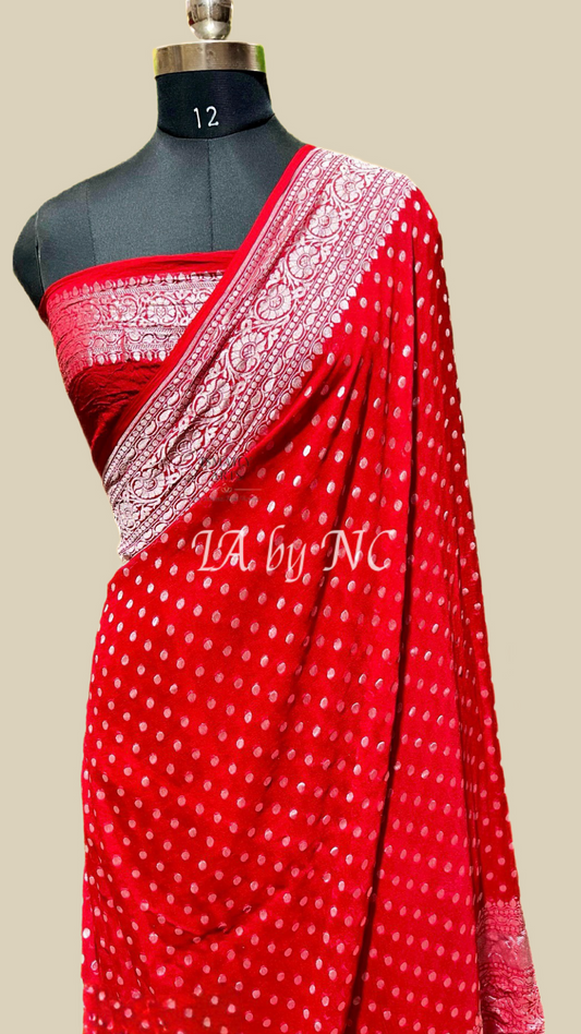 Crimson Banarasi Pure Khaddi Georgette Saree