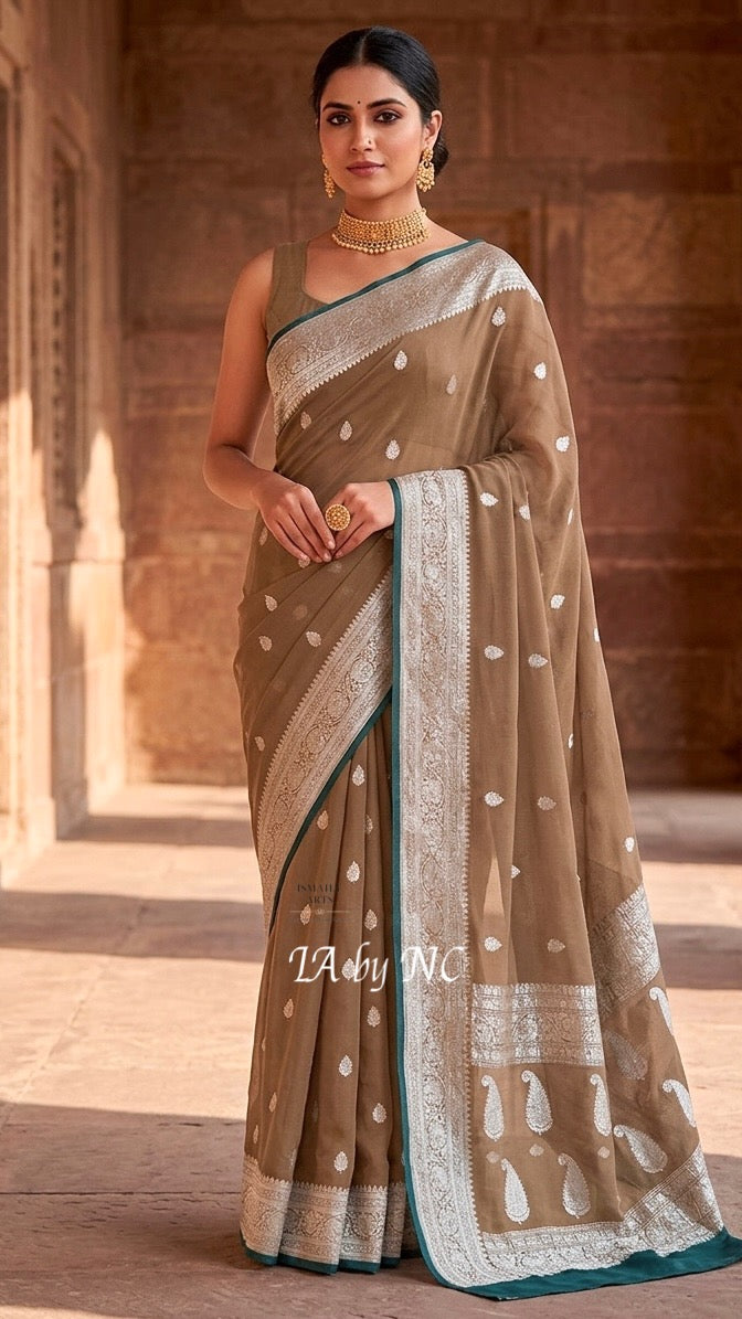 Tan Banarasi Pure Khaddi Georgette Kadwa Saree