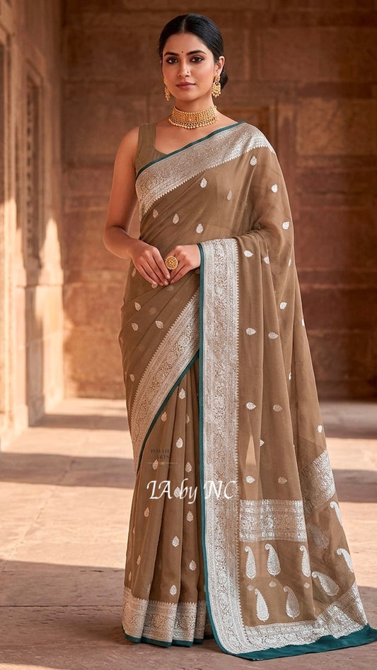 Tan Banarasi Pure Khaddi Georgette Kadwa Saree