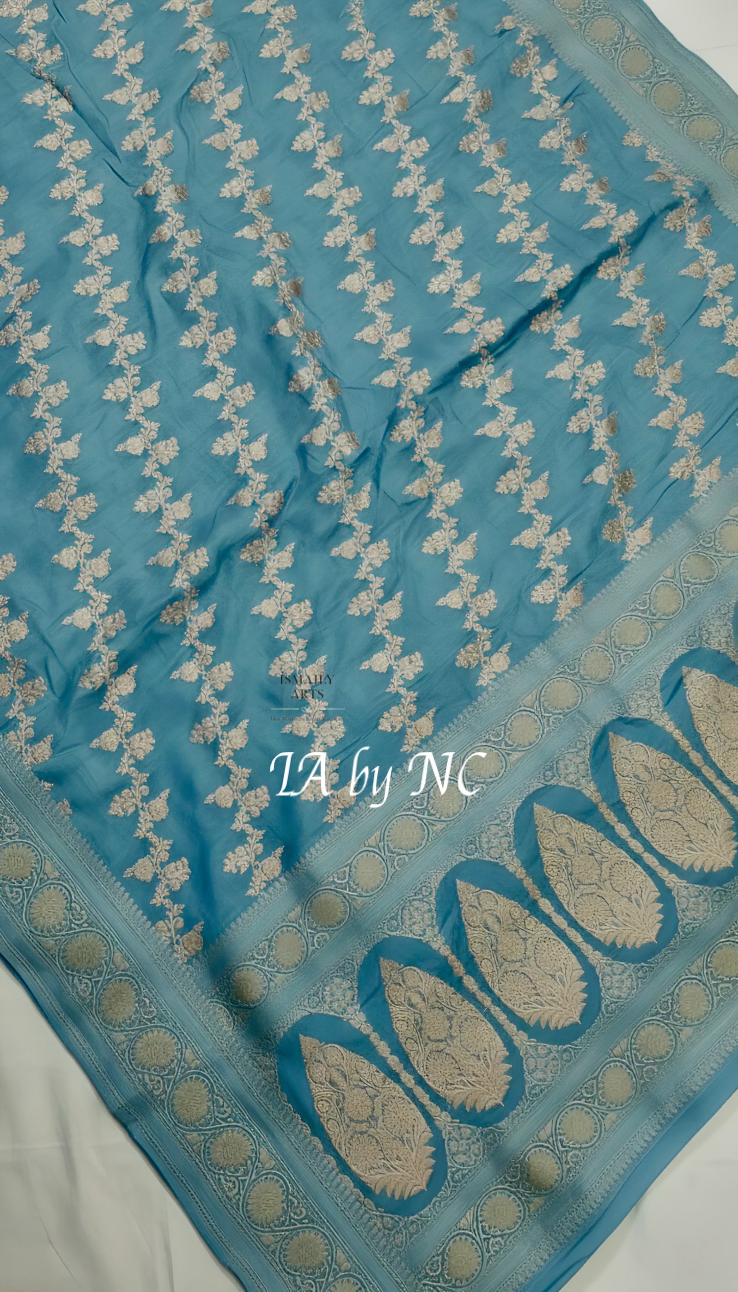 Turquoise Banarasi Mashru Katan Silk Saree