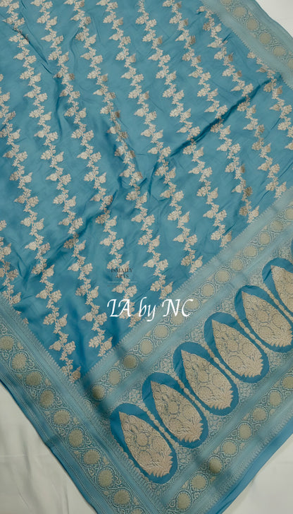 Turquoise Banarasi Mashru Katan Silk Saree