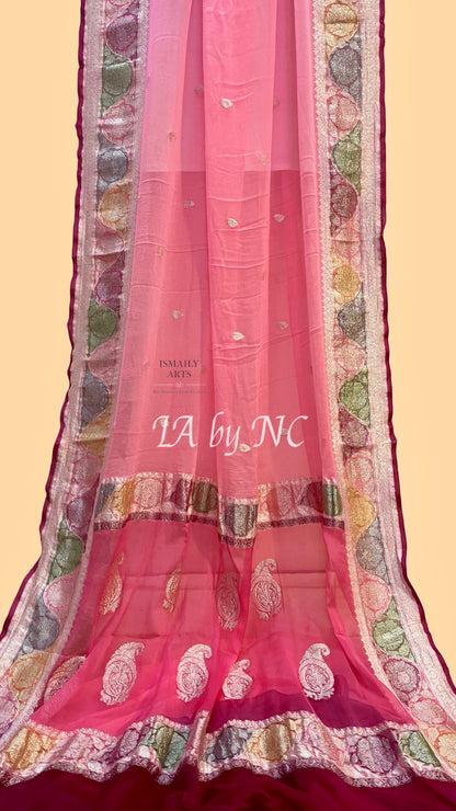 French Banarasi Pure Khaddi Georgette Kadwa Saree