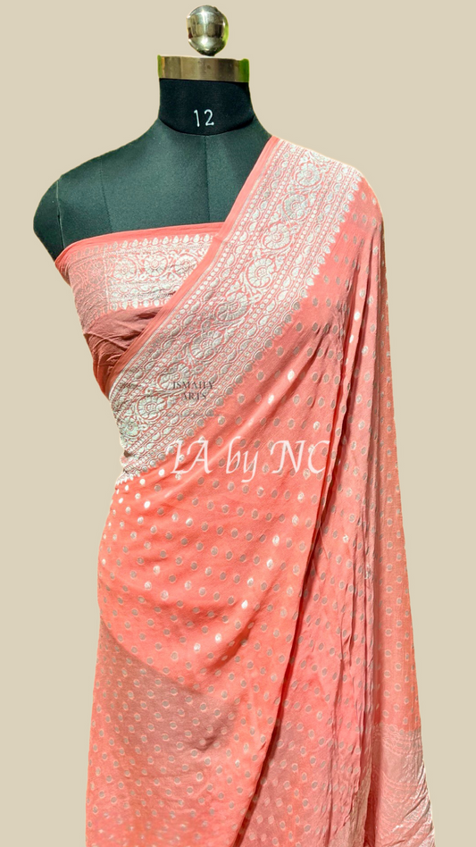 Peach Banarasi Pure Khaddi Georgette Saree