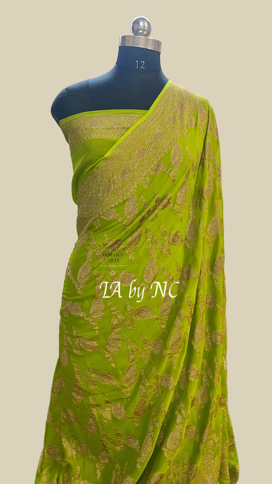Avocado Banarasi Pure Khaddi Georgette Saree