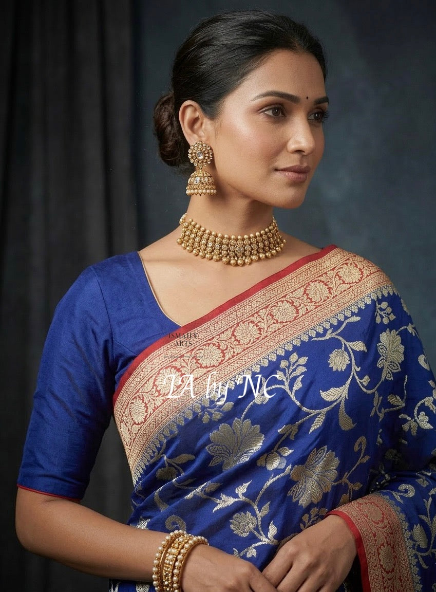 Navy Banarasi Pure Chiffon Georgette Saree