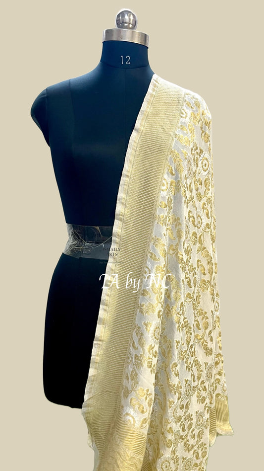 Beige Banarasi Pure Khaddi Georgette Dupatta