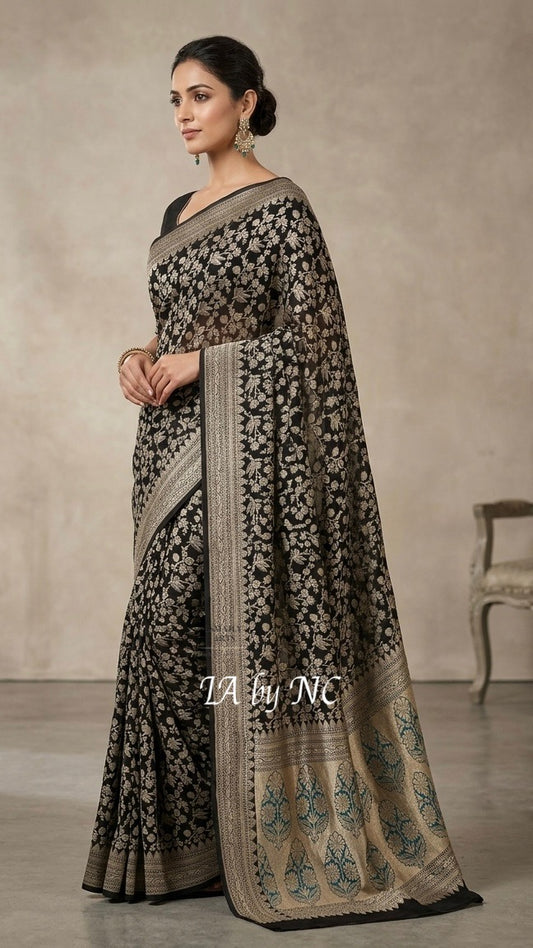 Black Banarasi Pure Khaddi Georgette Saree