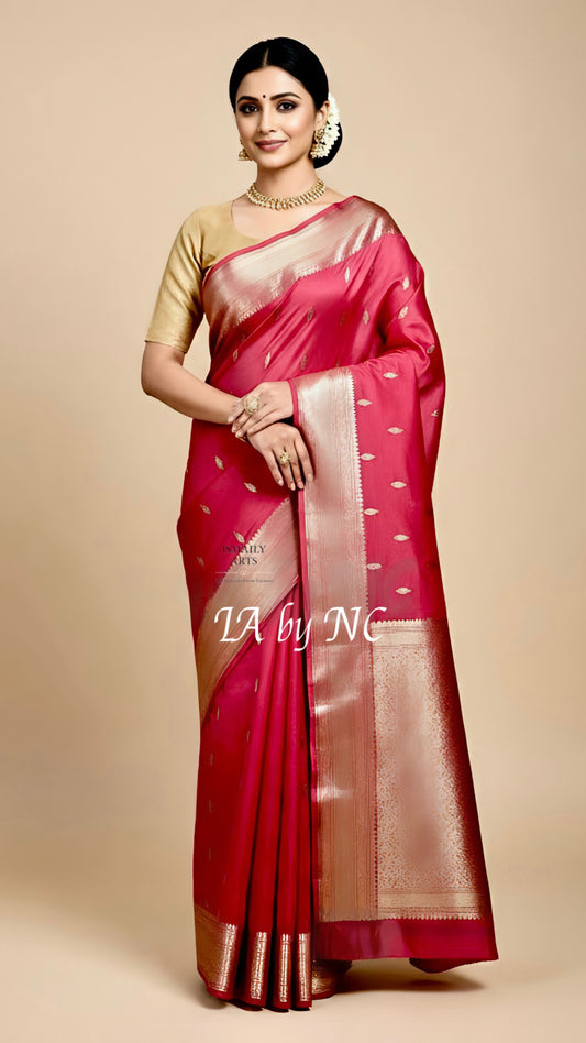 Carmine Banarasi Pure Kora Silk Kadwa Saree