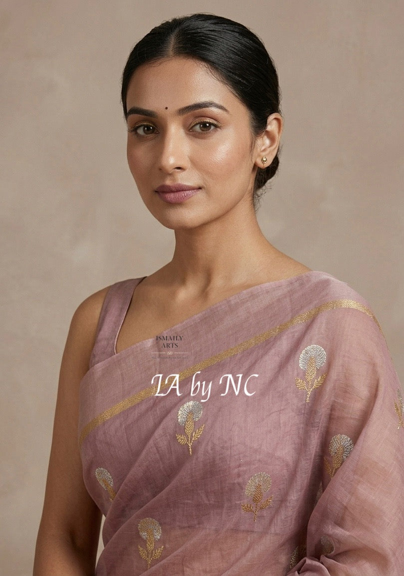 Mauve Banarasi Pure Kora Silk Kadwa Saree
