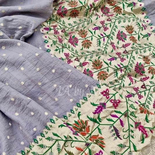Steel Banarasi Pure Khaddi Tussar Georgette Paithani Saree