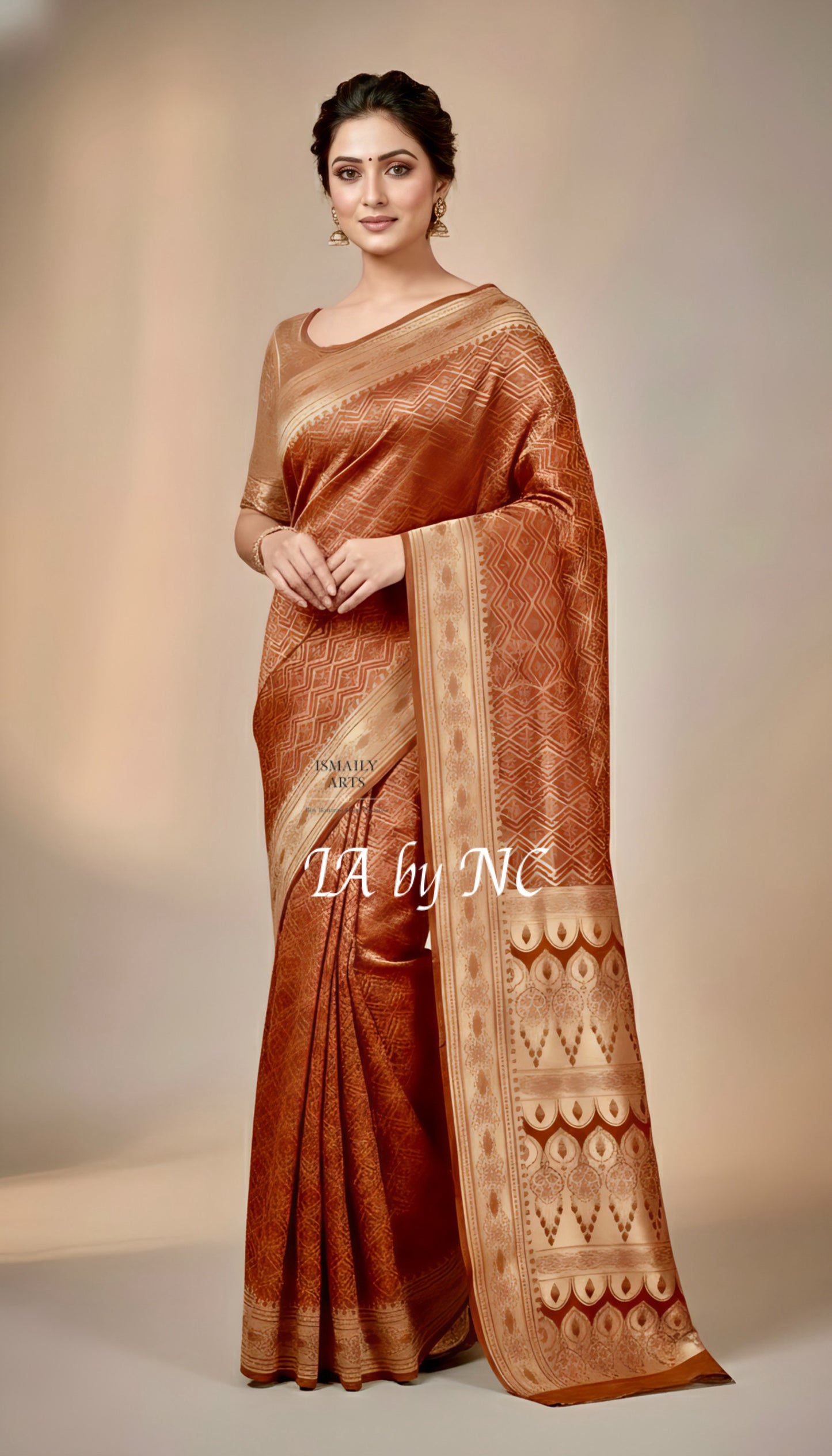 Ochre Banarasi Mashru Katan Silk Saree