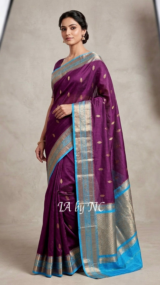 Byzantine Banarasi Pure Kora Organza Kadwa Saree