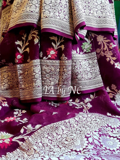 Byzantine Banarasi Pure Khaddi Georgette Meenakari Saree