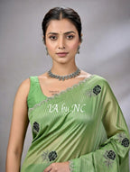 Avocado Banarasi Pure Munga Silk Designer Saree