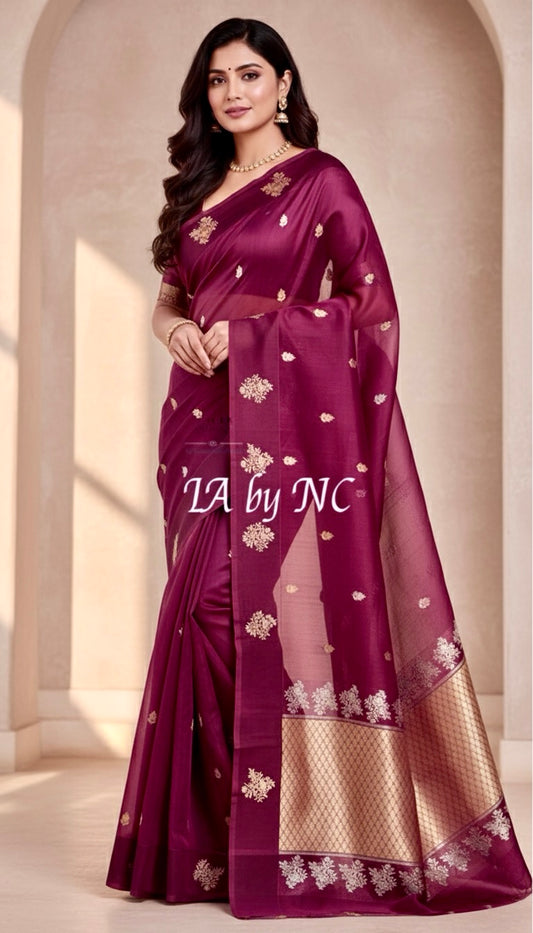 Mulberry Banarasi Pure Kora Silk Kadwa Saree