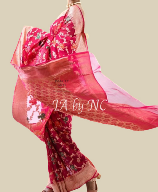 Raspberry Banarasi Pure Khaddi Georgette Saree