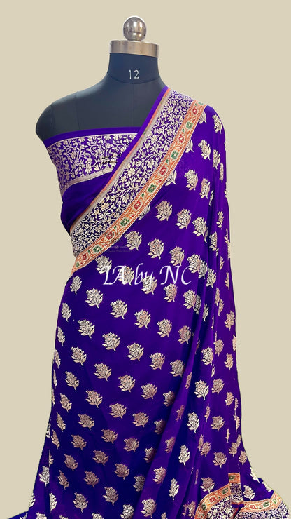 Grape Banarasi Pure Khaddi Georgette Saree