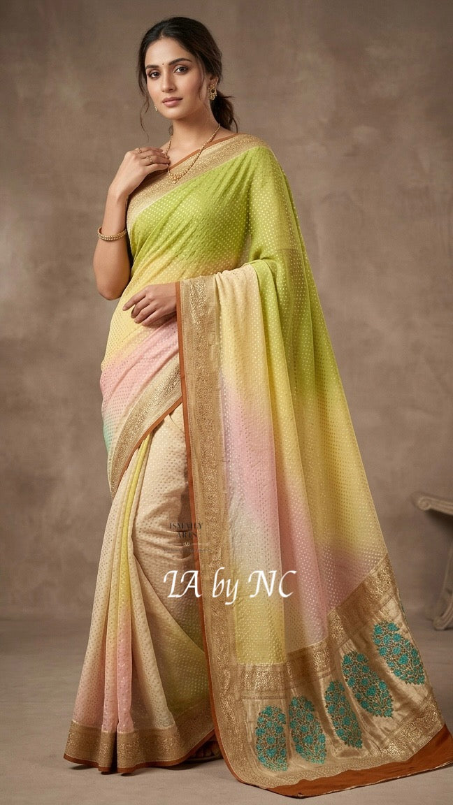 Tawny Banarasi Pure Khaddi Georgette Saree