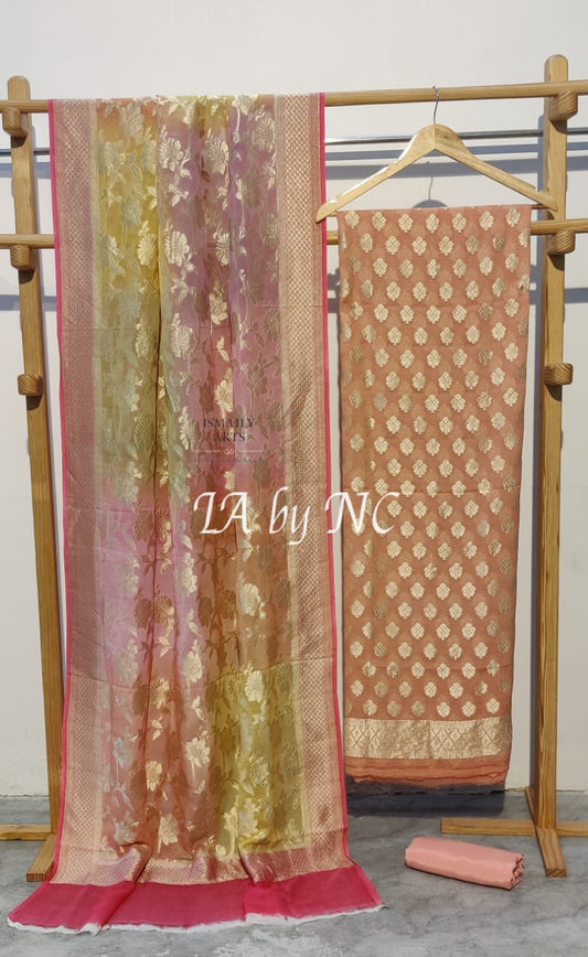 Peach Banarasi Pure Khaddi Georgette Suit Dupatta