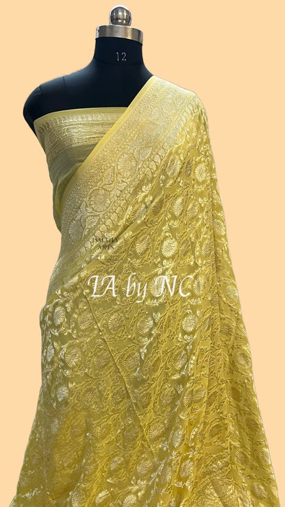 Flaxen Banarasi Pure Khaddi Georgette Saree