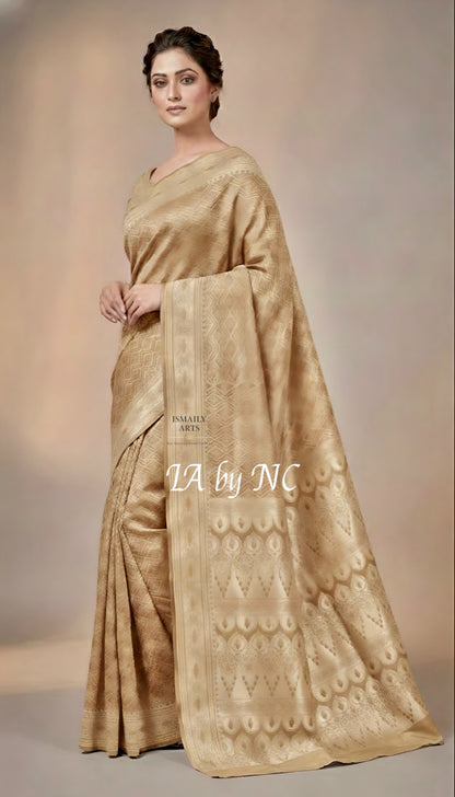 Beige Banarasi Mashru Katan Silk Saree