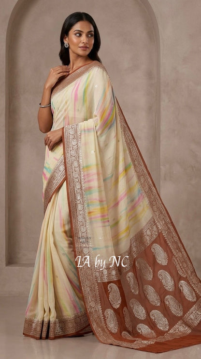 Russet Banarasi Pure Khaddi Georgette Kadwa Saree