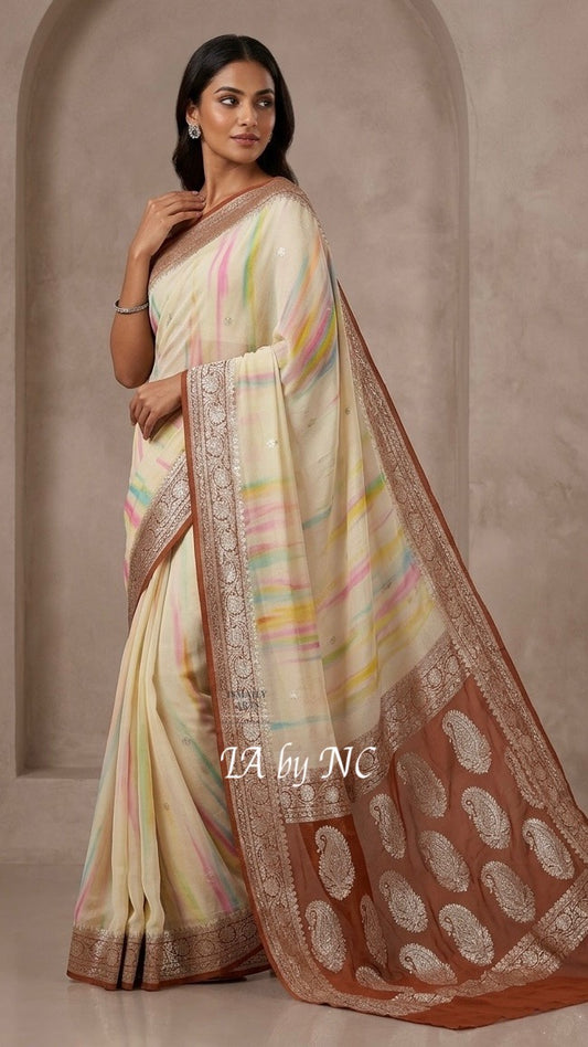 Russet Banarasi Pure Khaddi Georgette Kadwa Saree