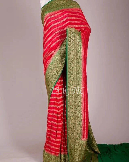 Crimson Red Banarasi Pure Khaddi Georgette Saree