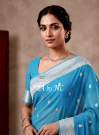 Azure Banarasi Pure Khaddi Georgette Kadwa Saree
