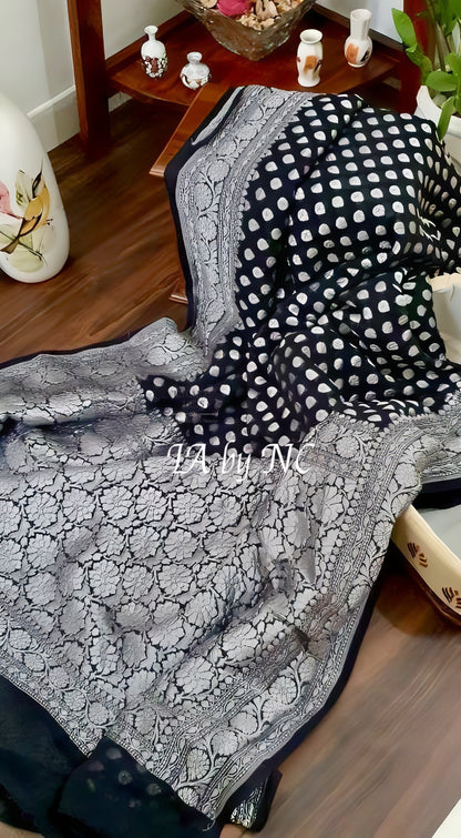 Black Banarasi Pure Khaddi Georgette Saree
