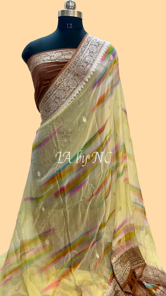 Russet Banarasi Pure Khaddi Georgette Kadwa Saree