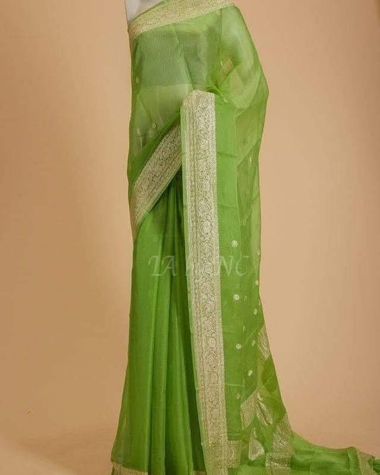 Avocado Banarasi Pure Khaddi Georgette Kadwa Saree