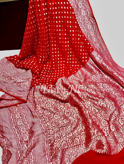 Crimson Banarasi Pure Khaddi Georgette Saree