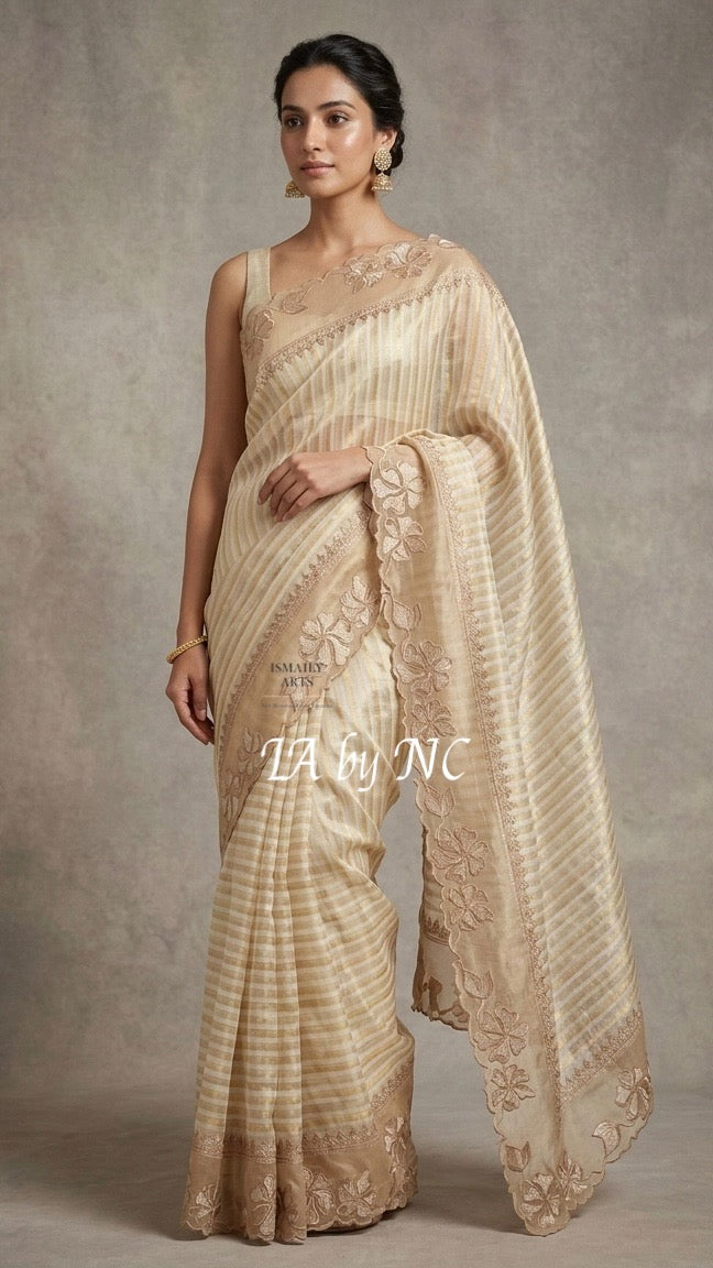 Ivory Banarasi Pure Tissue Silk Designer Saree