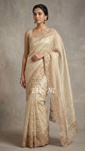 Ivory Banarasi Pure Tissue Silk Designer Saree