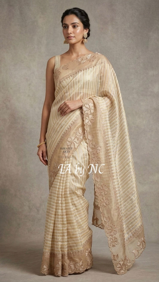 Ivory Banarasi Pure Tissue Silk Designer Saree