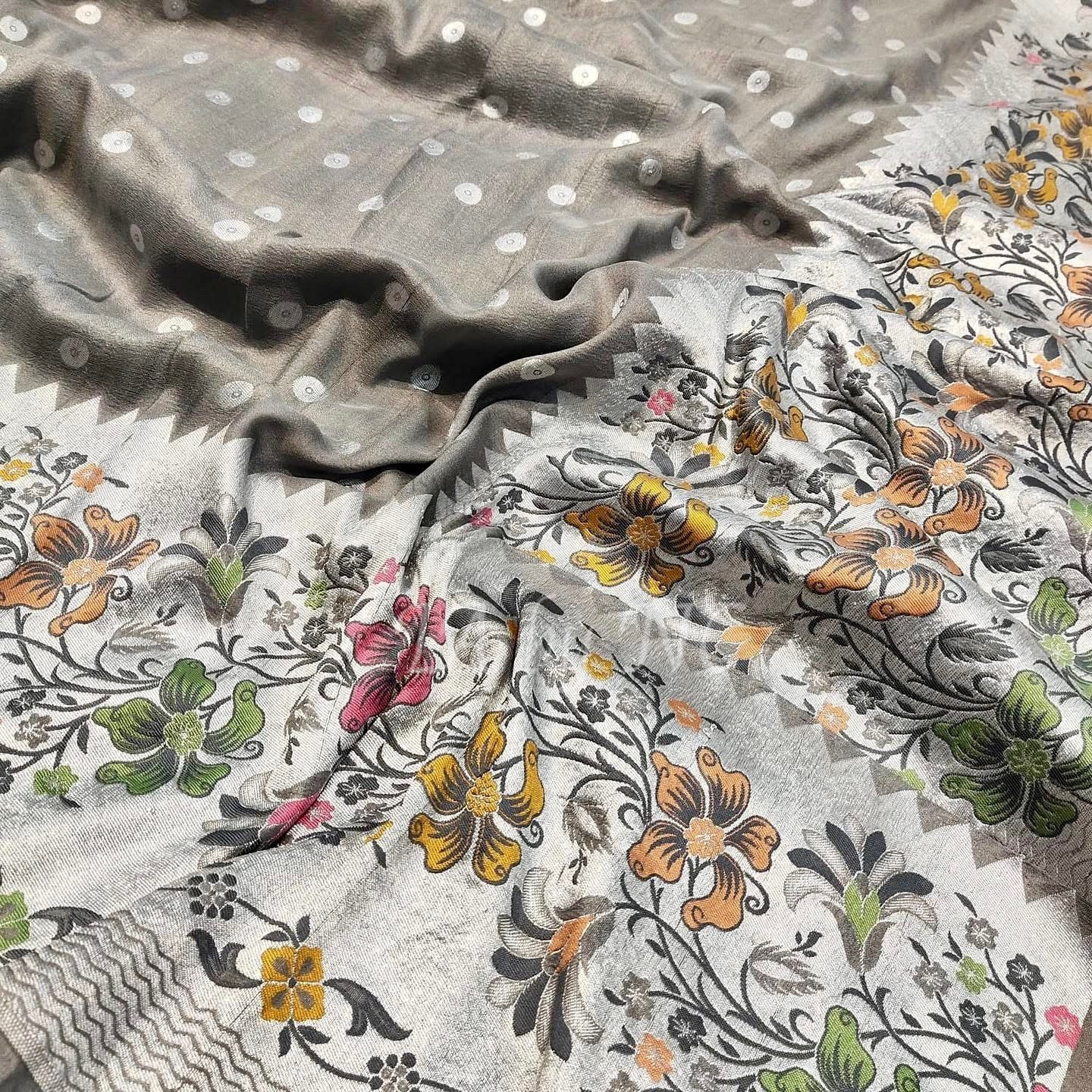 Stone Banarasi Pure Khaddi Tussar  Georgette Paithani Saree
