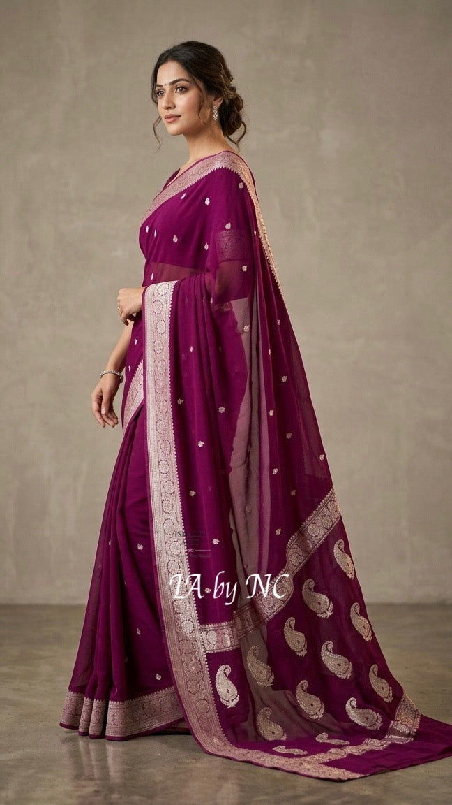 Byzantine Banarasi Pure Khaddi Georgette Kadwa Saree