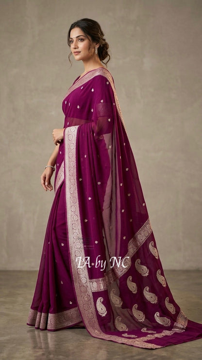 Byzantine Banarasi Pure Khaddi Georgette Kadwa Saree