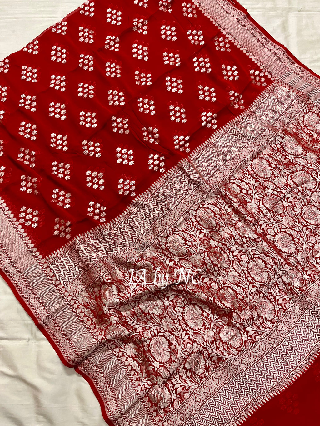 Carmine Banarasi Pure Khaddi Georgette Saree